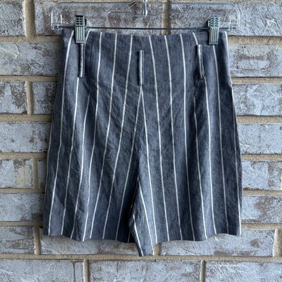 Theory Gray/White Striped High Waist Shorts ("No Belt Included") Women's Size 00 - Picture 2 of 9
